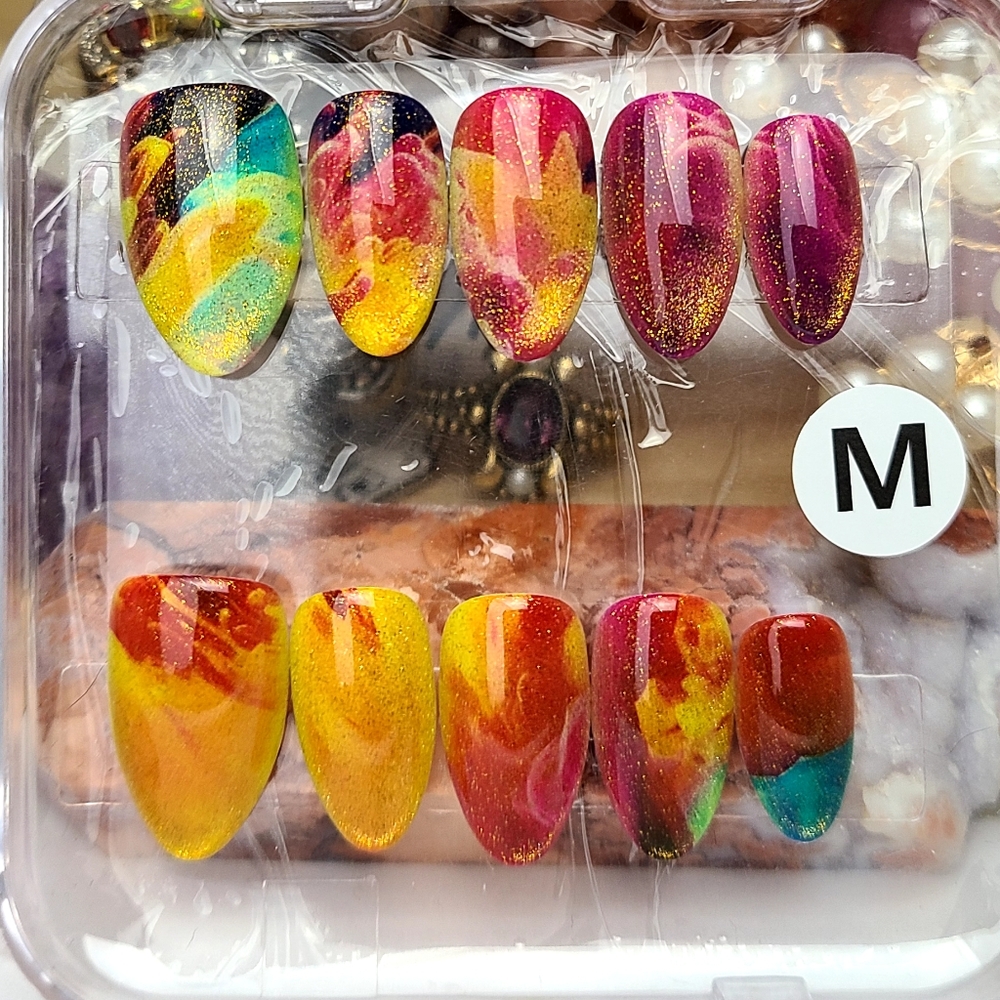 Vibrant Marble Watercolor Press-On Nail Set